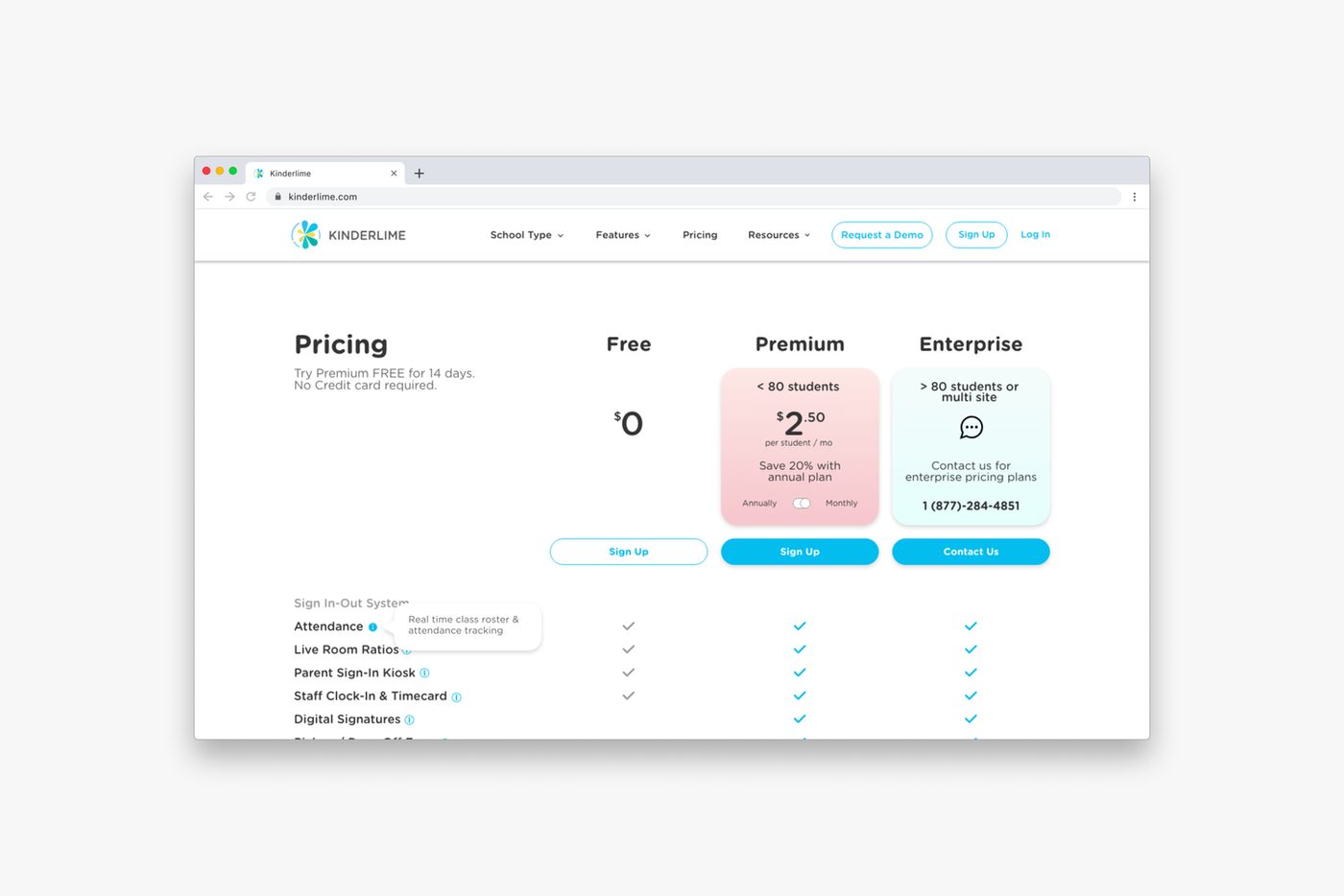 Kinderlime pricing page